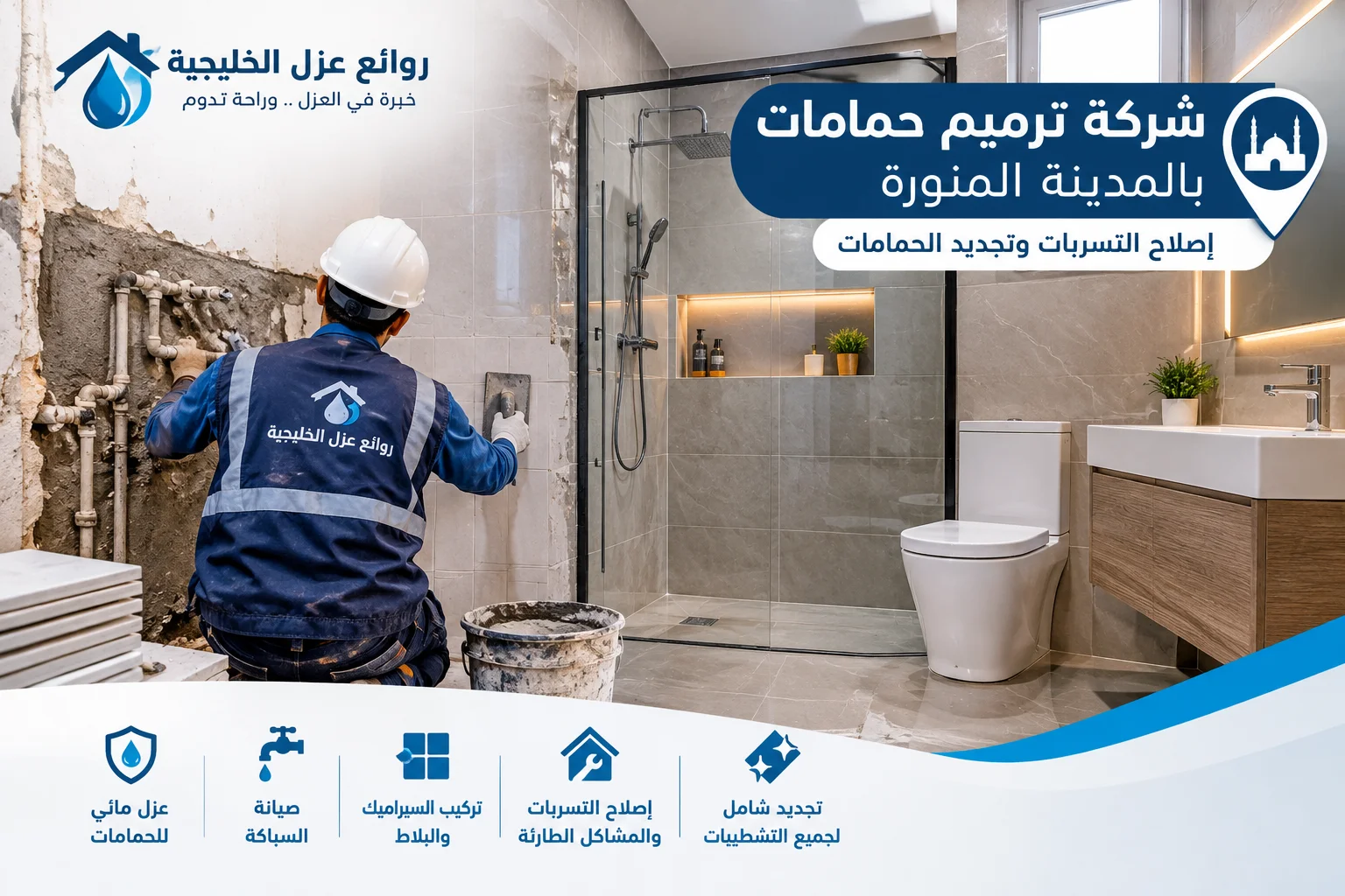 شركة ترميم حمامات بالمدينة المنورة | إصلاح التسربات وتجديد الحمامات شركة ترميم حمامات بالمدينة المنورة